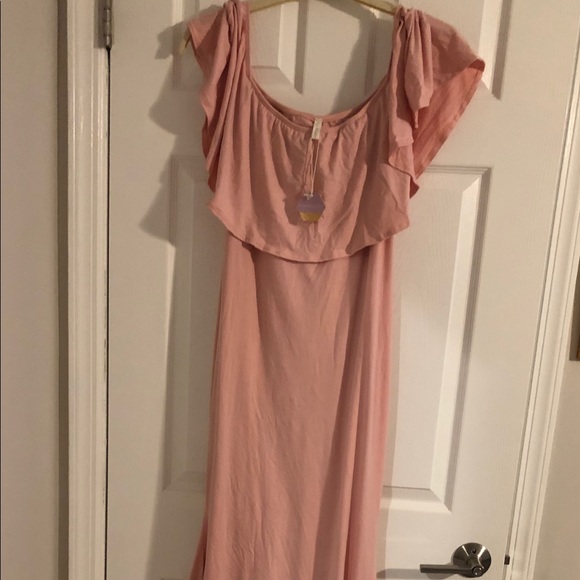 Maternity dress - pink, off shoulder - Picture 1 of 2